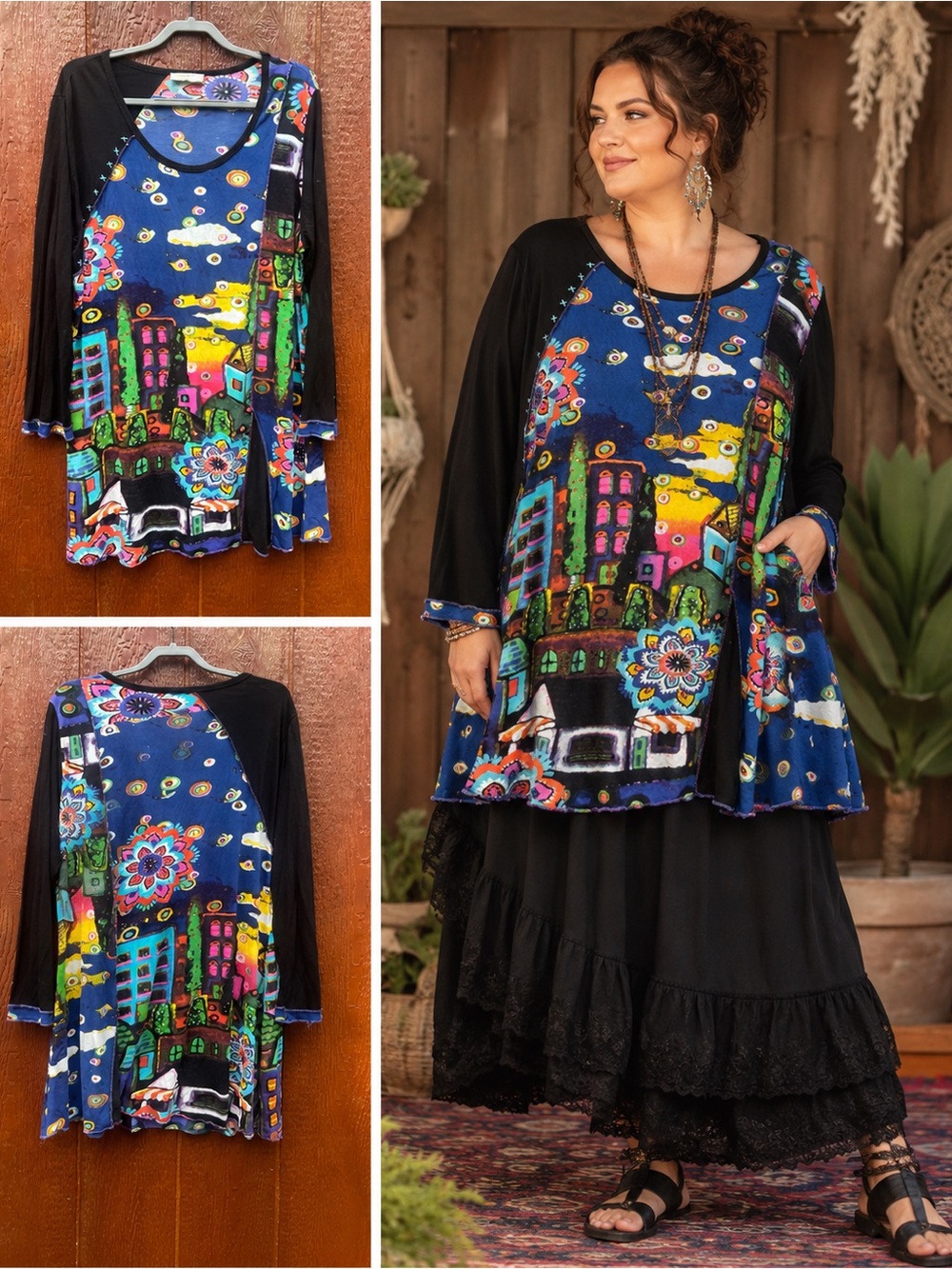 Orientique Naturally Australia Wearable Art Tunic Top 2X Lagenlook Rayon
